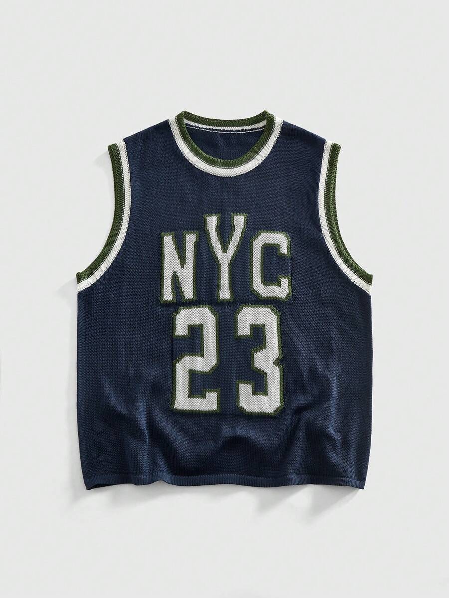 ROMWE MEN Men's Contrast Trim Letter & Number Graphic Sweater Vest - Multicolor - View 1