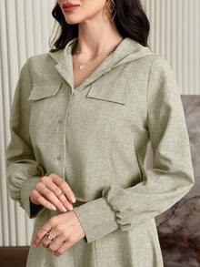 Seusyu 2pcs Women Casual Hooded Cropped Jacket And Sleeveless Dress Set, Spring Autumn 2 Pieces Set - Green - View 2