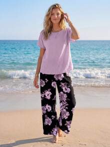 Sylviya Bộ 2 bộ đồ liền thân in họa tiết hoa giản dị dành cho nữ, đa năng cho mùa xuân và mùa hè - Nhiều màu - Xem 4