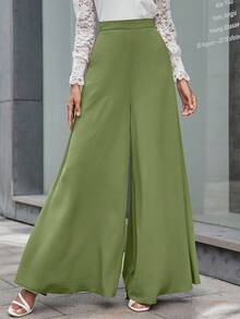 SHEIN LUNE 女士纯色休闲常规裤 - 軍綠色 - 查看 3