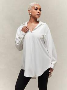 Vixey Self Tie Open Back Pointed Collar Long Sleeve Oversized Shirt - Beige - View 4
