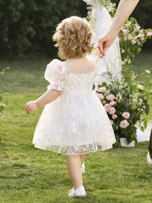 Babygirl Elegant Cute Embroidered Mesh Short Sleeve Princess Dress - White - View 7