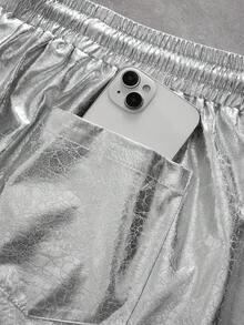 ROMWE MEN Street Life 男士休闲抽绳腰银色5英寸短裤 - 銀色 - 查看 11