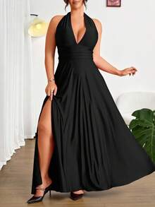 Celure Plus Size Simple Casual Everyday Dress Maxi Women Outfit - Black - View 7