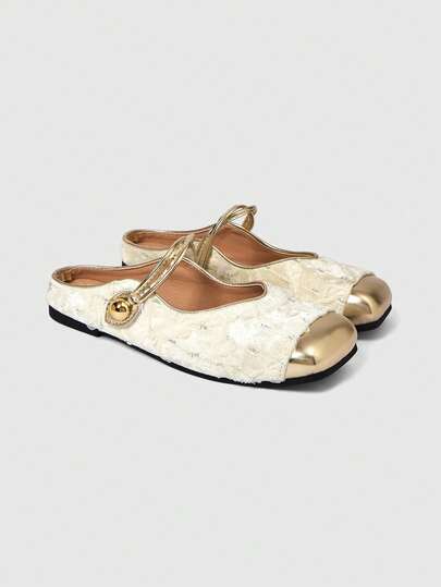 ROMWE Kawaii 2024 Summer New Women Mule Slippers, Square Toe Slip-On Flats