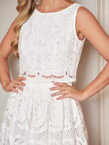 Amorya Bộ đồ 2 món dành cho nữ, màu trơn, chất liệu ren tan trong nước, gồm áo vest và chân váy. - trắng - Xem 7