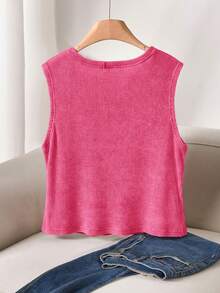 CosyJoli Plus Size Solid Color Minimalist Sleeveless Casual Tank Top - Pink - View 2