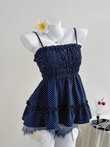 Elamini Women's Vacation Casual Polka Dot Print Frill Trim Camisole - Multicolor - View 4