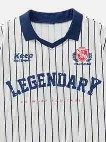 Manfinity Unisex Men's Striped & Letter Print Casual Versatile Short Sleeve Polo Shirt Baseball Shirt Baseball Style Collared Shirt - White - View 2