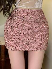 DAZY Women's Solid Color Low Waist Super Short Mini Skirt, All Season - Pink - View 8