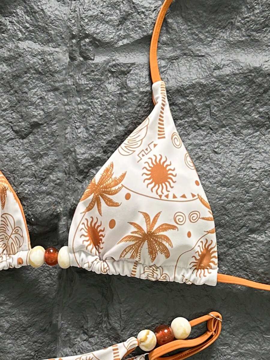 Swim Vcay 数码印花三角无钢圈露背吊带泳衣和泳裤套装，女士沙滩度假休闲泳装，春夏款 - 彩色 - 查看 1