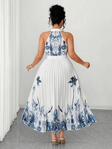 Elenzga Vestido elegante de verano para damas de talla grande - Azul - Ver 2
