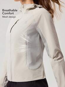 OutZeal 女士防晒夹克 露营徒步 防紫外线 轻便可收纳 拉链上衣 - 米色 - 查看 3