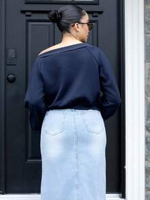 Melissa Matos Women Off Shoulder Long Sleeve Sweatshirt,Long Sleeve Tops,Fall Clothes - Navy Blue - View 3