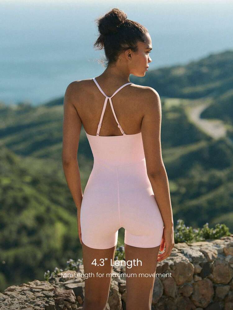 4.3" FeatherFit™ Crush Mode Buttery-Soft Stretchy Sweat-Wicking Adjustable Straps Removable Cups Gathered Bust Romper Low Impact Daily Casual Wear