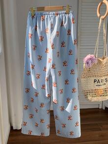Comfortcana Quần dài nữ kiểu dáng thường ngày kẻ sọc in hình gấu, có dây rút, thích hợp cho mùa xuân, đi biển, du lịch. - Nhiều màu - Xem 2
