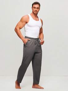 LUVLETTE Plus Size Spring And Summer Men Gray Basic Soft 100% Pure Cotton Sleep Bottoms Lounge Pants Lingerie As Outerwear Airy Pajama Pants Fall Pyjama - Grey - View 8