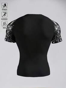 GymBeat Men's Casual Graphic Print Raglan Sleeve Sports T-Shirt, Summer - Black - View 2