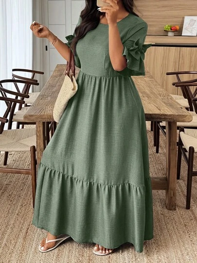 Weeklong Vestido casual de talla grande con lazo decorativo en unicolor