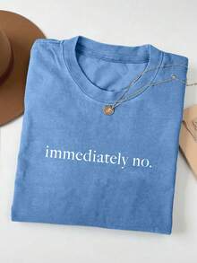 INAWLY Plus Size Summer Casual Letter Print Short Sleeve T-Shirt - Blue - View 1