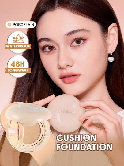 SHEGLAM Lock & Go Long-Lasting Cushion Foundation-Porcelain Brand Beauty Makeup Face Paint Cosmetic For Women Girls Perfect For Winter Spring Ideal For Y2K Fancy Fashion Suitable For Birthday Gift Party Ready Best Color