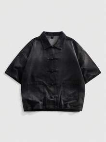Street Life Áo sơ mi denim ngắn tay dáng rộng in họa tiết dành cho nam - màu đen - Xem 1