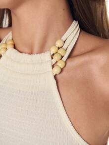 SHEIN ICON Women's Sexy Concert Club Going Out Coachella Vacation Casual Beaded Decor Backless Halter Top, Spring To Summer - Apricot - View 9
