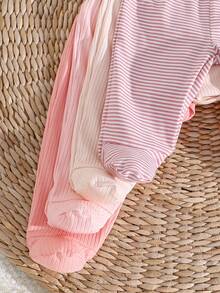 SHEIN 4pcs/Pack Newborn Baby Girls Footie Leggings,Soft Stretchy Ribbed Knit Fabric Solid Color Comfortable Fit Pants,Versatile Daily Wear,0-3 Months - Multicolor - View 6