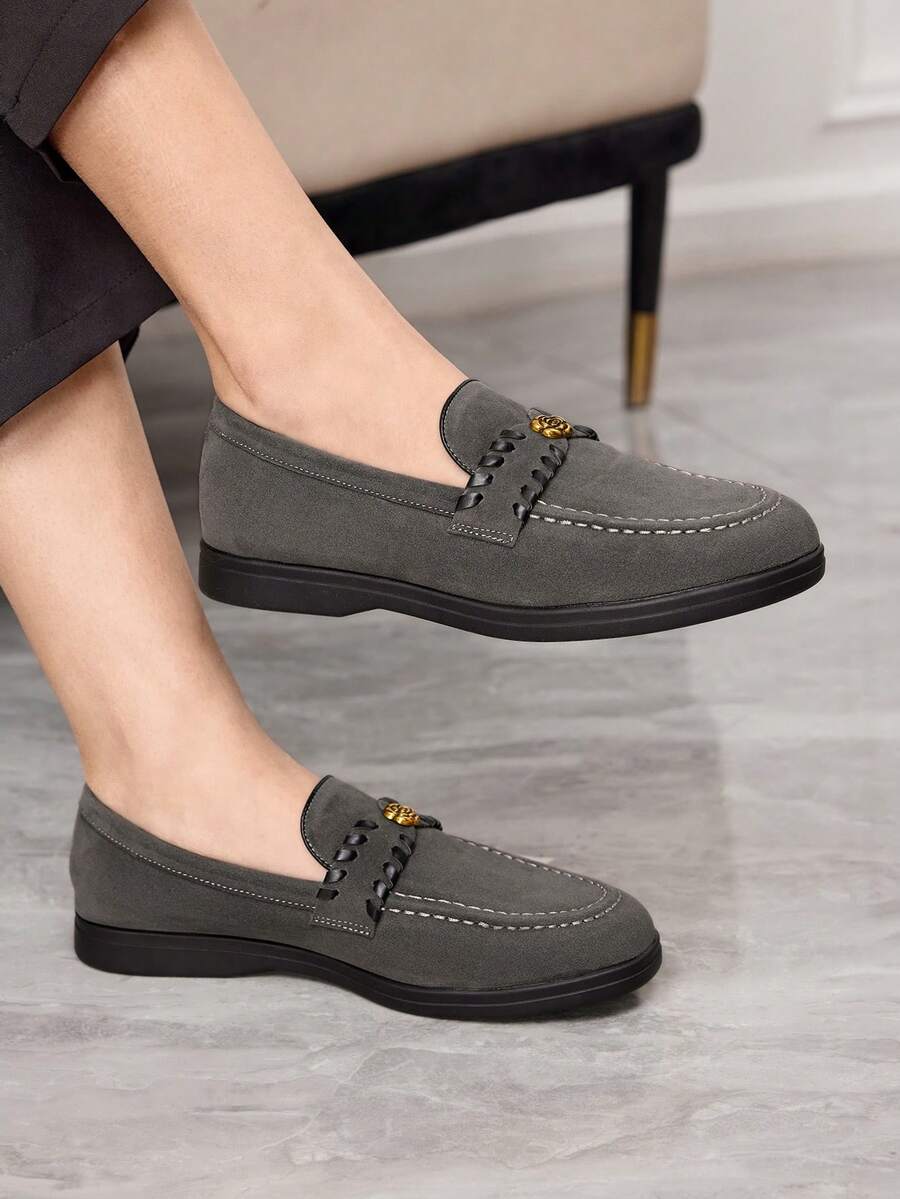 Sleekvia Casual Versatile Commuting Fringe Decor Flat Loafers - Grey - View 1