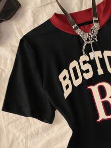 Noixe 女士休闲字母数字印花圆领短袖T恤，夏季 - 白色 - 查看 4