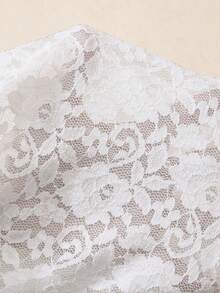 Vesra 女士时尚V领蕾丝开衩长袖连衣裙，半透明 - 白色 - 查看 6