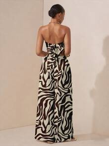 Zivah 2025夏季新款音乐节复活节母亲节婚礼季参加婚礼生日派对日常休闲度假邮轮旅行海滩日光浴爆款优雅通勤商务休闲女式露背抹胸上衣和直筒裤套装，印花，绿色 - 彩色 - 查看 5