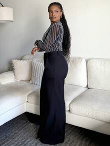 Tyla Gomez 女士純色直筒高腰日常褲 - 黑色 - 查看 4