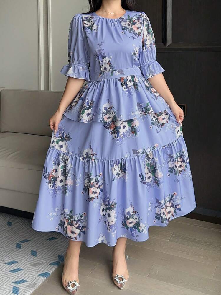 Dazy Plus Plus Size Women Elegant Printed Short Sleeve Dress Sundress Boho