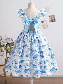 Elladie kids Tween Girls' Fashion Butterfly Print Cap Sleeve Dress - Blue - View 1