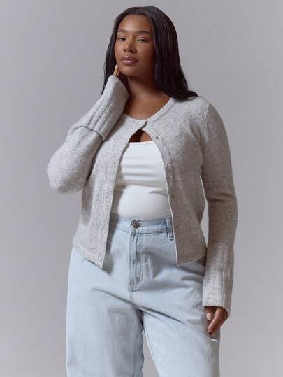 MUSERA 针织纽扣长袖上衣 冬季新年可爱性感外出晚宴派对点缀