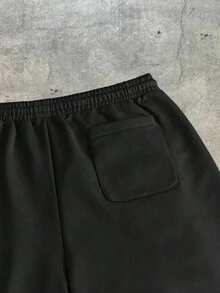 AXEPEAK 男士水钻装饰斜插口袋抽绳腰休闲短裤 - 黑色 - 查看 4