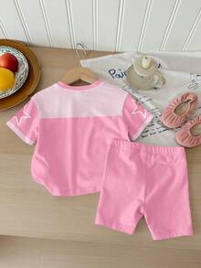 2件套少女休闲简约短袖短裤套装，适合夏季，粉色甜美运动风，适合校园聚会、运动、休闲聚会等场合。 - 彩色 - 查看 4