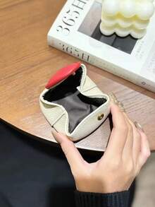 Zazumi Cute Color Block Heart Shaped Coin Purse, Portable Mini PU Leather Storage Pouch, Multi-Functional Earphone Data Cable Organizer Bag - Multicolor - View 5