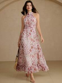 Aveloria Rosie 新款碎花雪纺无袖褶裥露背吊带长裙，甜美度假风，春夏款 - 彩色 - 查看 1