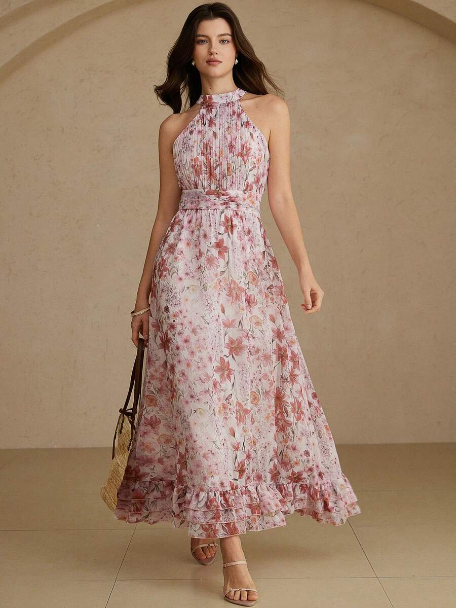 Aveloria Rosie 新款碎花雪纺无袖褶裥露背吊带长裙，甜美度假风，春夏款 - 彩色 - 查看 1