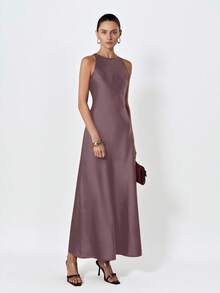 Aveloria Modichic Minimalist Elegant Asymmetric Bias Cut Double-Sided Satin-Like Acetate Fabric A-Line Sleeveless Dress For Women - Dusty Purple - View 4