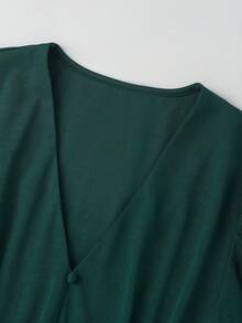 GlowEve CURVE Women's Waist Cinched A-Line Mesh Patchwork Christmas Holiday Elegant Everyday Commute Fashion French Street Retro Versatile New Year Business Green Long Sleeve Dress, Autumn/Winter - Dark Green - View 3