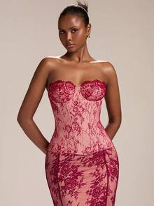 SHEIN BAE Áo hai dây nữ phối ren, hở lưng, buộc dây, thời trang, đa năng, phù hợp cho hẹn hò và tiệc tùng. - Đỏ - Xem 4