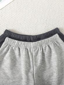 2pcs Tween Girls' Casual Solid Color Knit Wide Leg Shorts - Grey - View 4