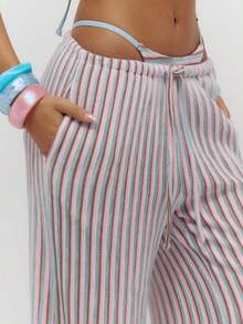 Musera Resort 条纹纹理阔腿系带腰裤沙滩罩衫夏季游泳海滩度假日常性感可爱旅行泳装 Bambola - 彩色 - 查看 5