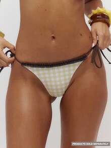 Musera Resort 格纹印花系带侧边荷叶边比基尼泳裤（仅限夏季泳装、海滩度假日常性感可爱旅行 Bambola 复活节 - 淡黃色 - 查看 1