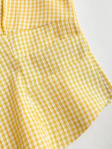 Olithes 春夏休闲时尚系带无袖修身V领开襟竖排纽扣收腰褶裥女式衬衫 - 黃色 - 查看 3