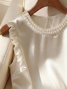 Franclia Women's Elegant Frill Collar Pearl Embellished Blouse - Beige - View 6