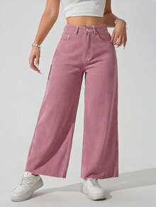 Flirla Women's Casual Everyday Commute Fashion Loose Wide-Leg Jeans - Red - View 4